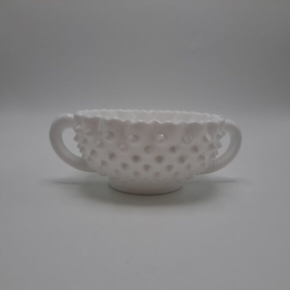 Fenton Milk Glass Hobnail Double Handled Nut Bowl - Picture 1 of 8